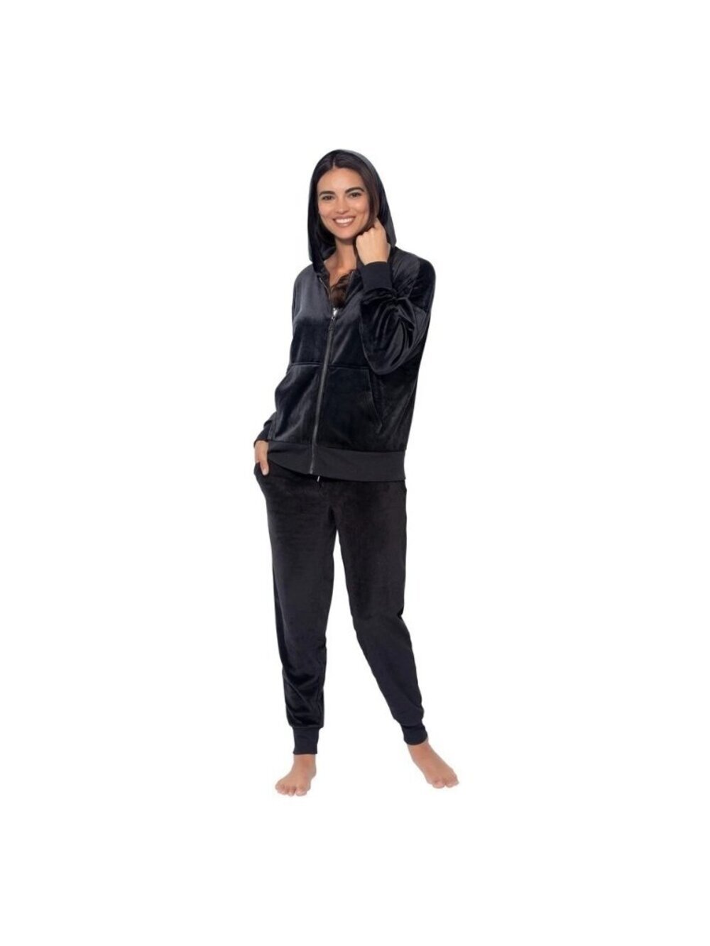NWT Velour Women's L Hoodie & Jogger Set By Felina Black B1488